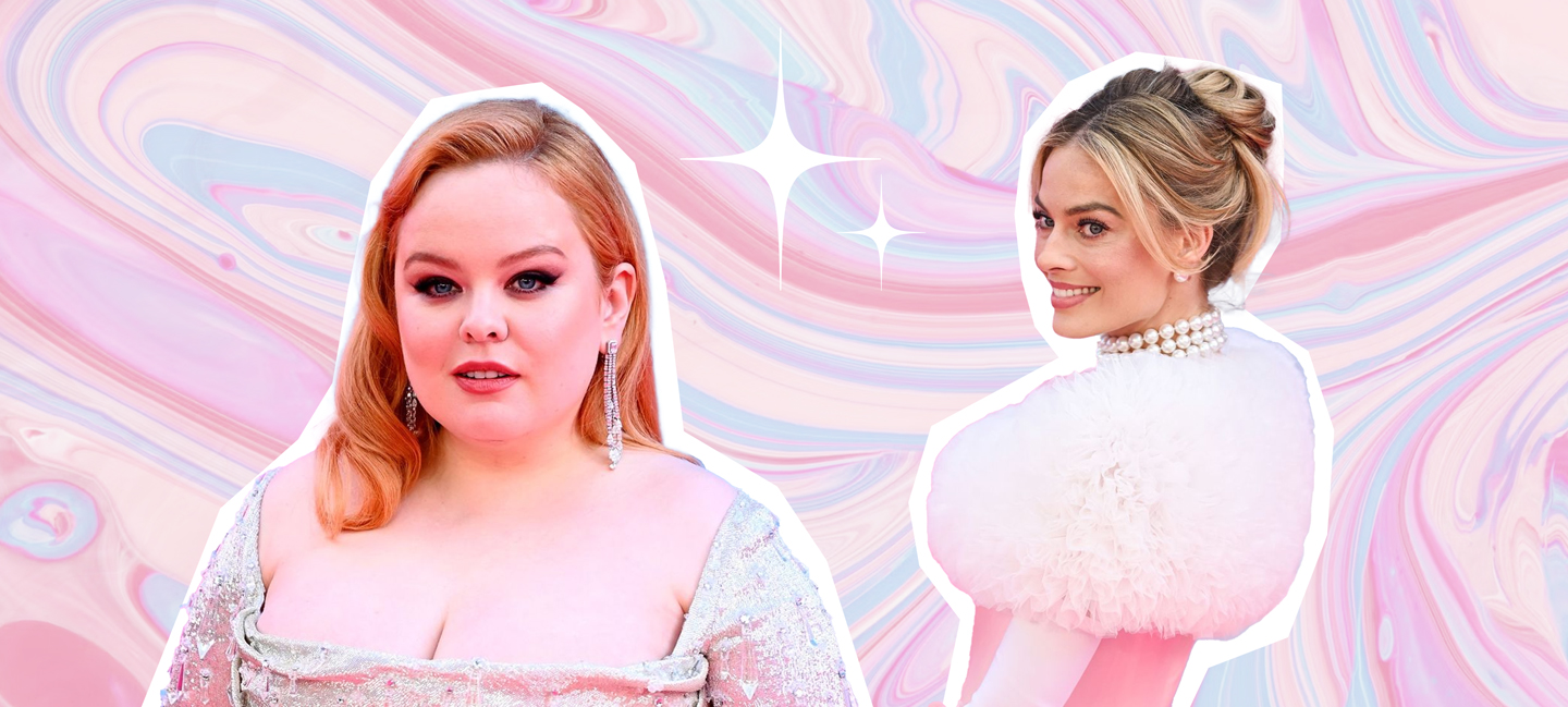 Both Nicola Coughlan and Margot Robbie wore shimmer eyeshadows and highlighters for the Barbie movie's London premiere