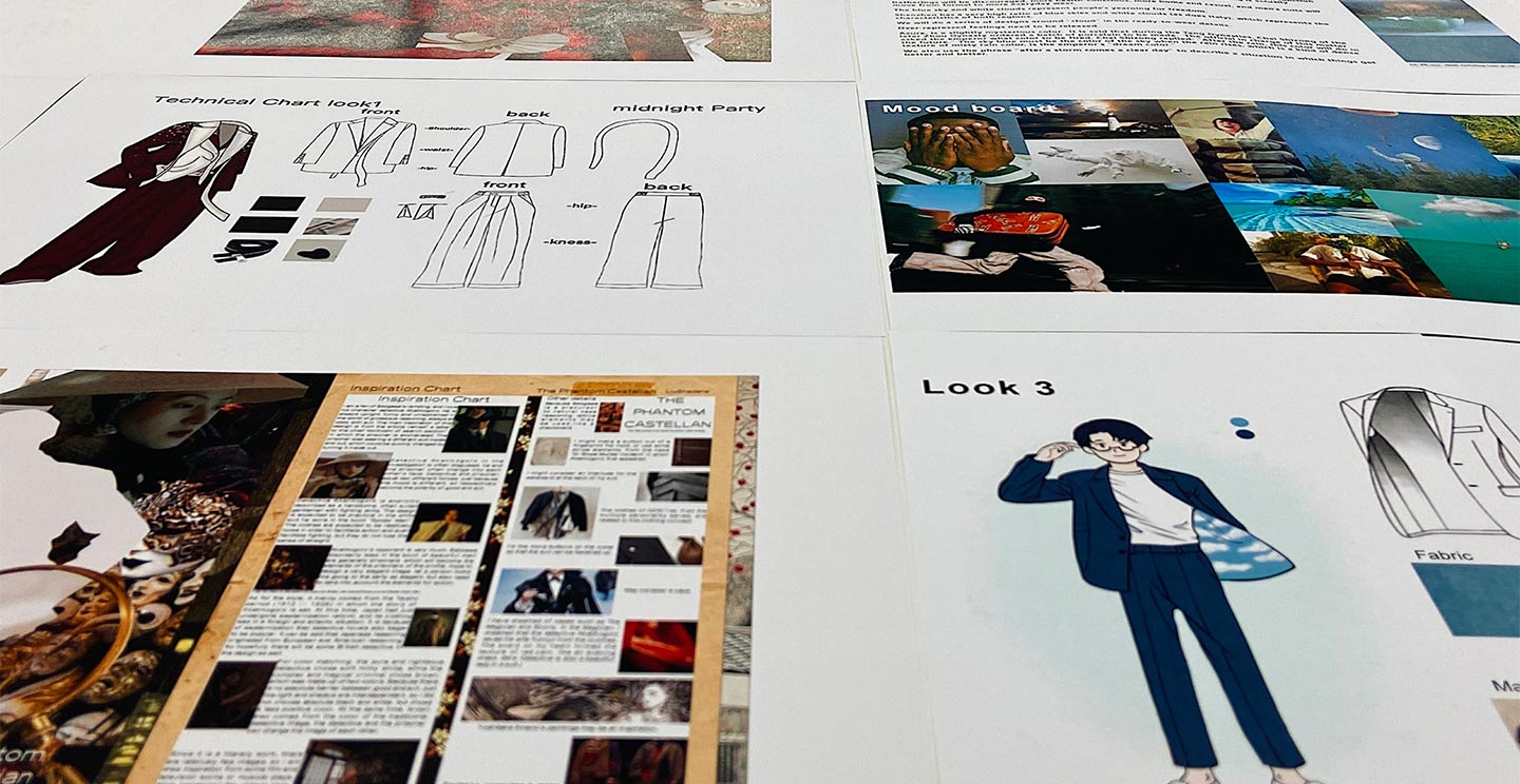 Some sketches and moodboards created by Istituto Marangoni Shenzhen students as the first steps of the challenge