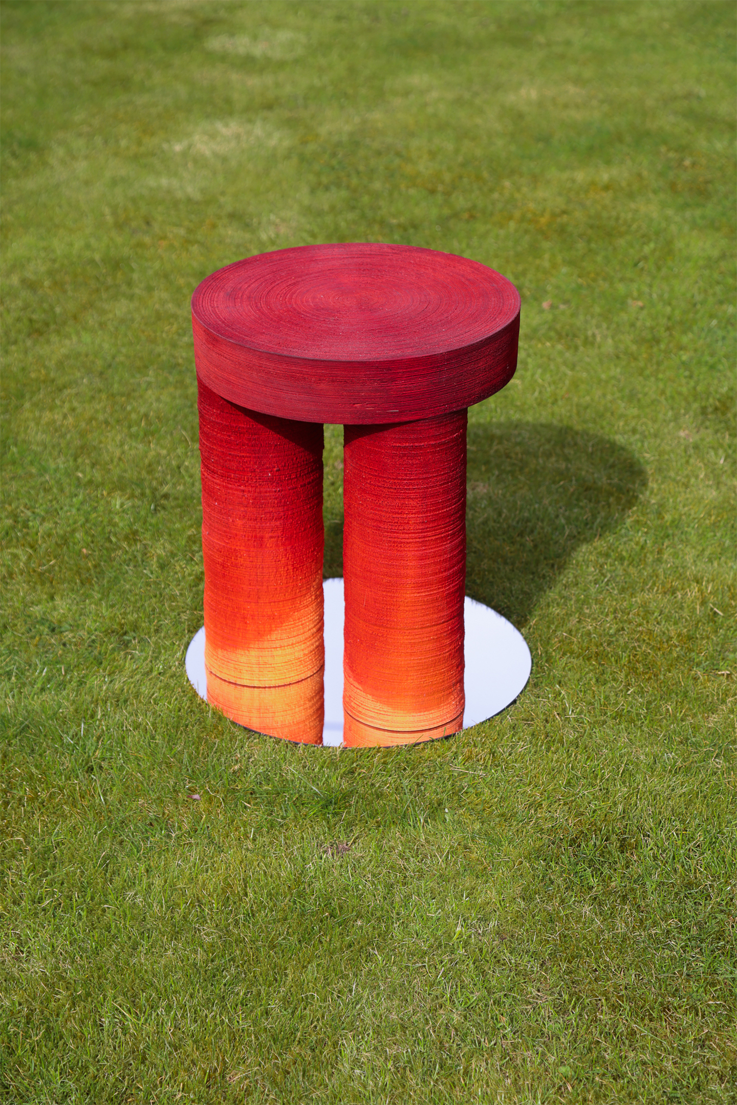 Turned red stool, 2022. Design by Marc Sweeney 