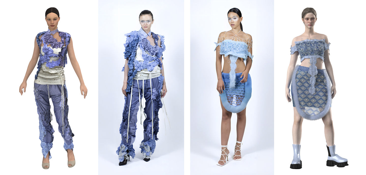 Using CLO3D, Avalon Anttila Smederevac (left), Zihui Zhang (right) and the other students developed their looks