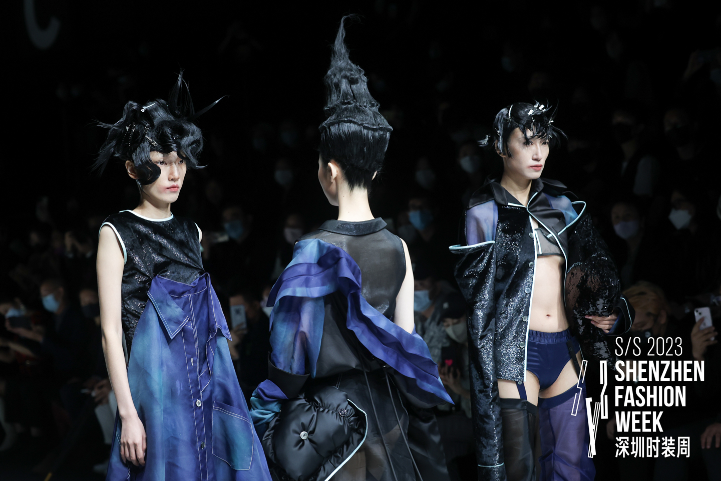 Models hitting the catwalk in wonderfully hand-coloured looks by Istituto Marangoni Shenzhen Fashion Design talent Li Enqi