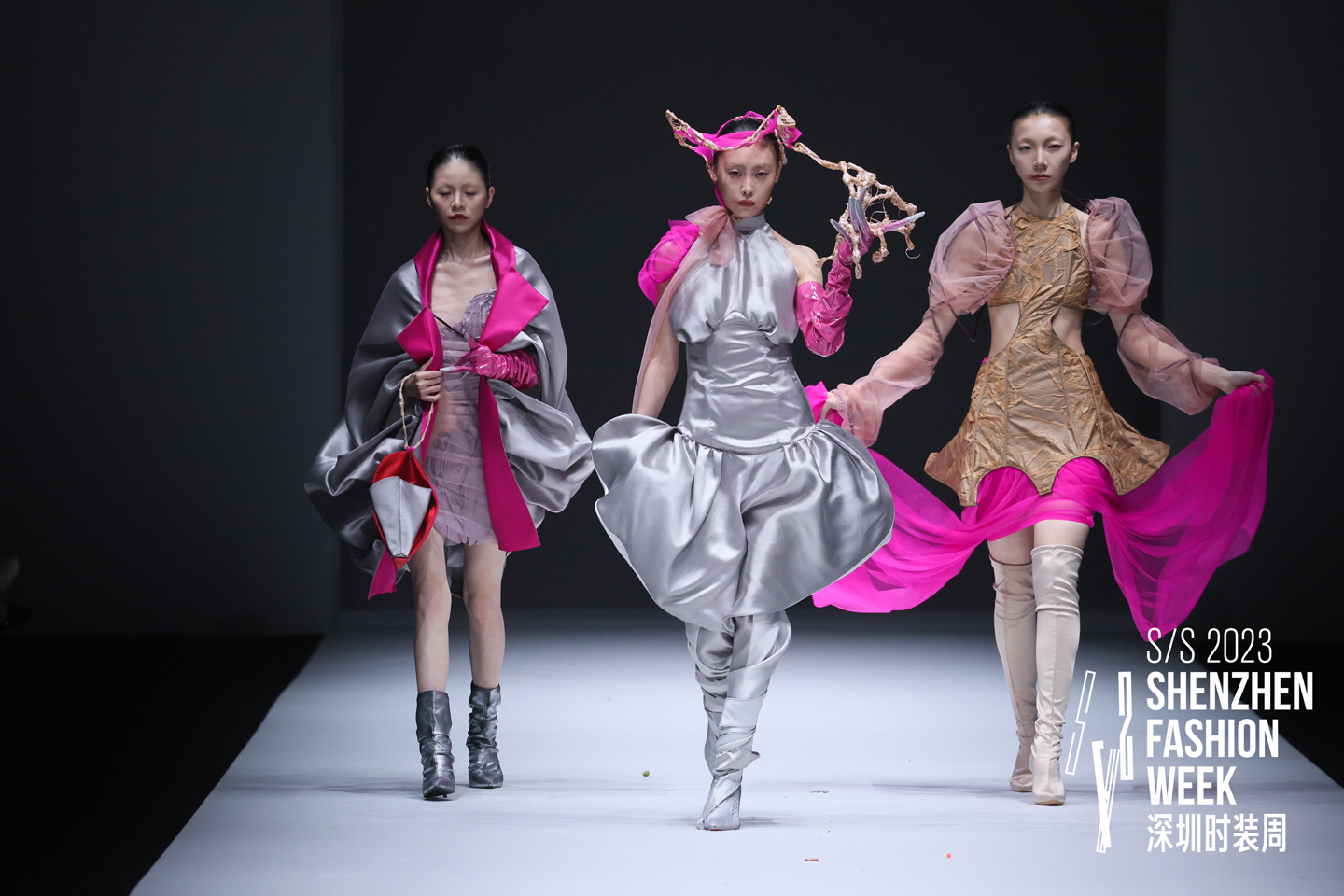 Models hitting the catwalk in stunning looks by Istituto Marangoni Shenzhen Fashion Design talent Jiayi Feng