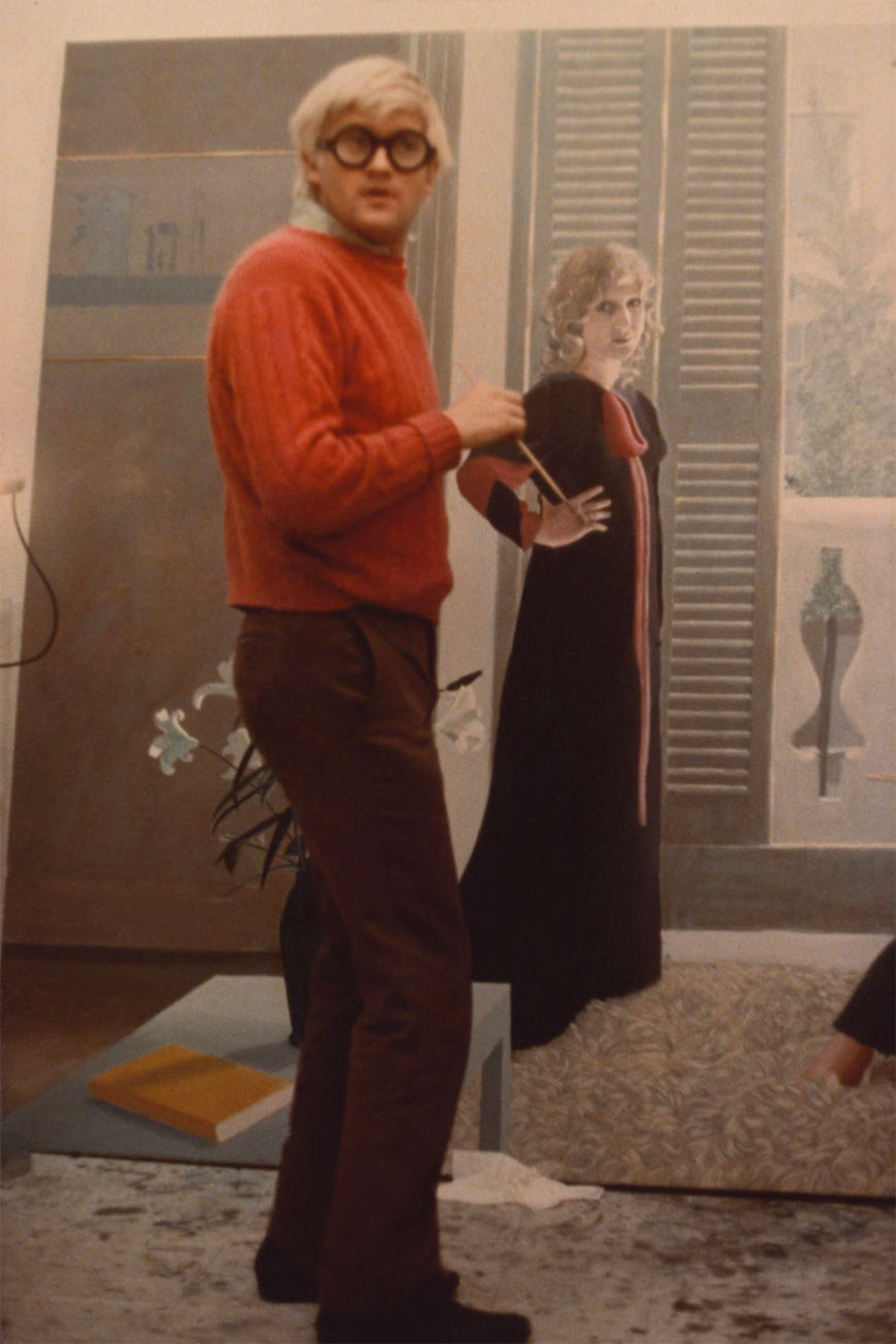 David Hockney painting Mr and Mrs Clark and Percy, 1971, photo by Peter Schlesinger