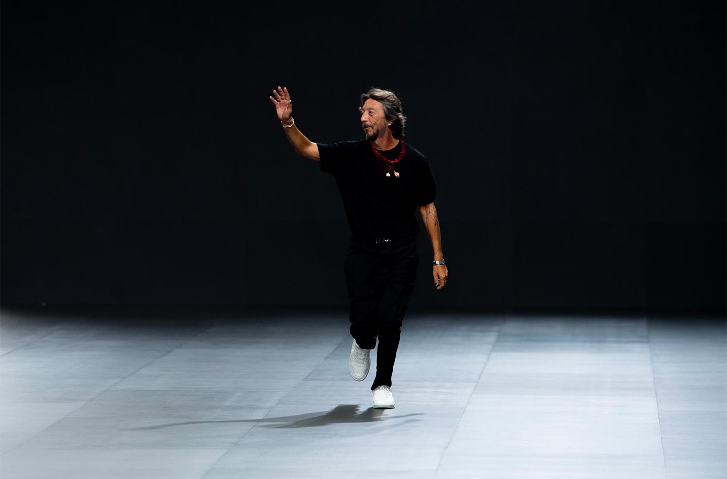Valentino creative director Pierpaolo Piccioli at the finale of the maison's s-s 23 ready-to-wear fashion show during Paris Fashion Week
