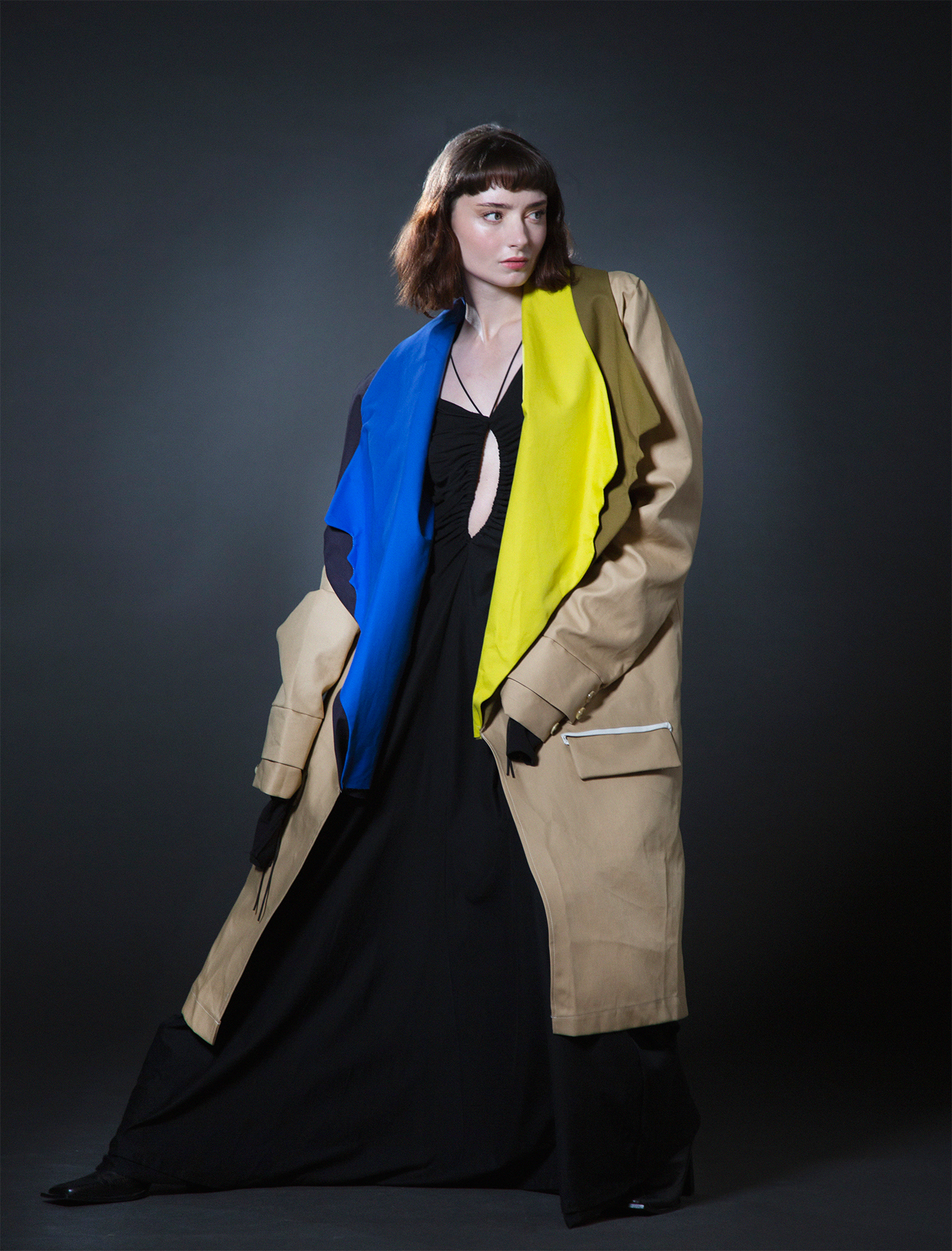 Photographer Nick Clements, tutor in Fashion Writing and Photographic Theory and Practice at Istituto Marangoni London, captured a model wearing the trench coat Lucrezia Grazioli created at Mackintosh