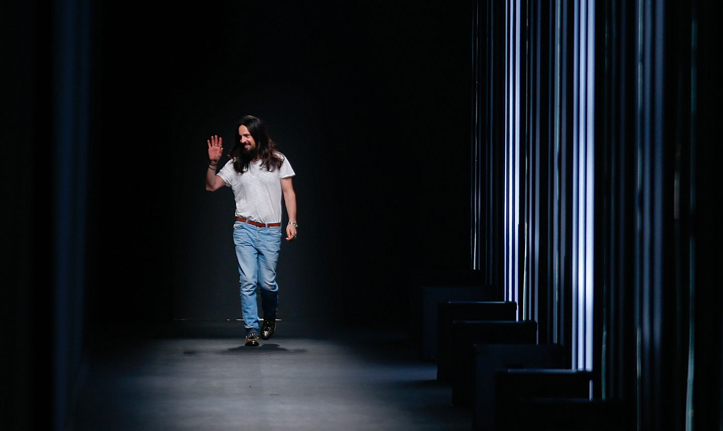 Alessandro Michele at the end of a Gucci runway show