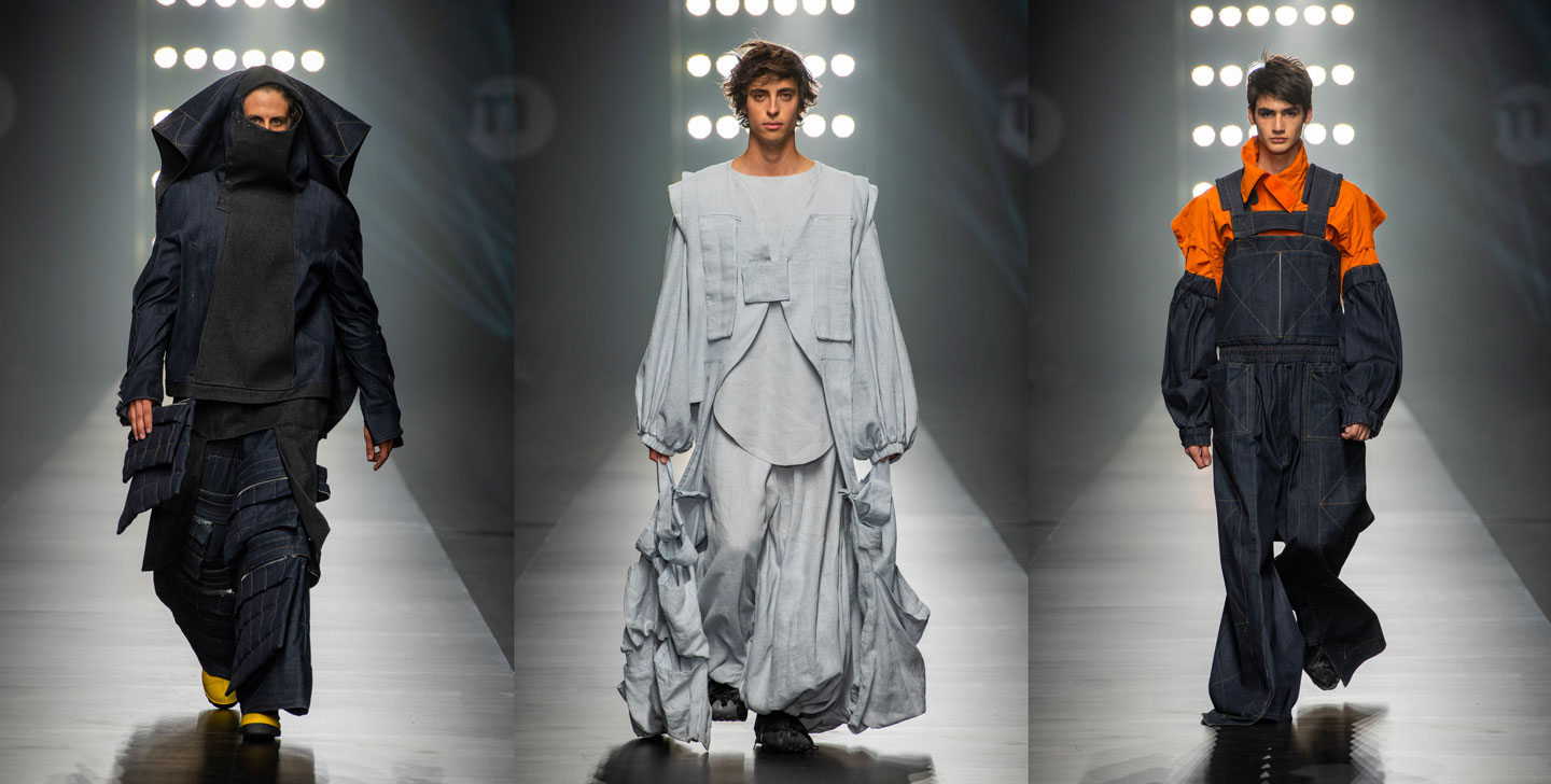 Some of the looks from Madhav Bahety's collection, presented at Istituto Marangoni's Turn Up fashion show
