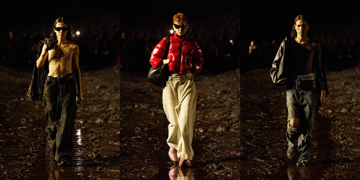 Balenciaga's fashion show had models walking through mud