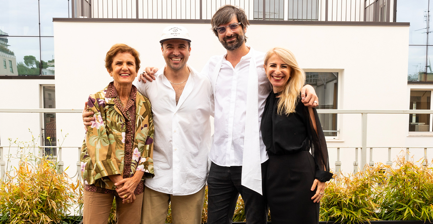 Fiallo with the EU jury that selected him as a finalist for the the 2023 Circular Design Challenge. From left to right, Marina Spadafora (Sustainability Advisor, Professor and Author), Felipe Fiallo (IM alumnus and designer), Francesco Fioretto (Research and Education Director, Istituto Marangoni) and Francesca Delogu (Fashion & Lifestyle journalist)