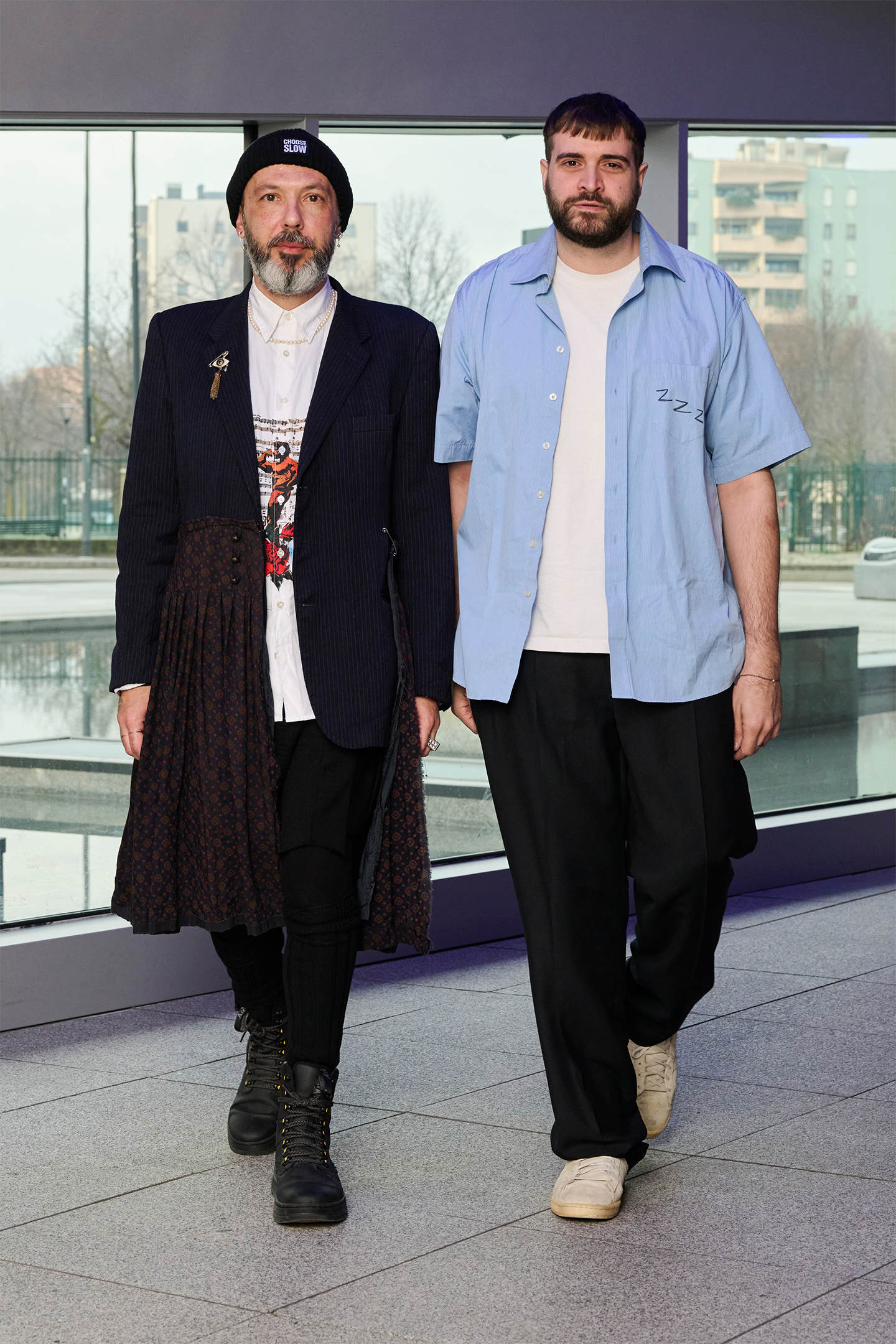 Simone Botte and Filippo Leone Maria Biraghi took to the catwalk for the final greetings of their Simon Cracker FW24 show in Milan. Photos by Nick Soland, courtesy of Simon Cracker