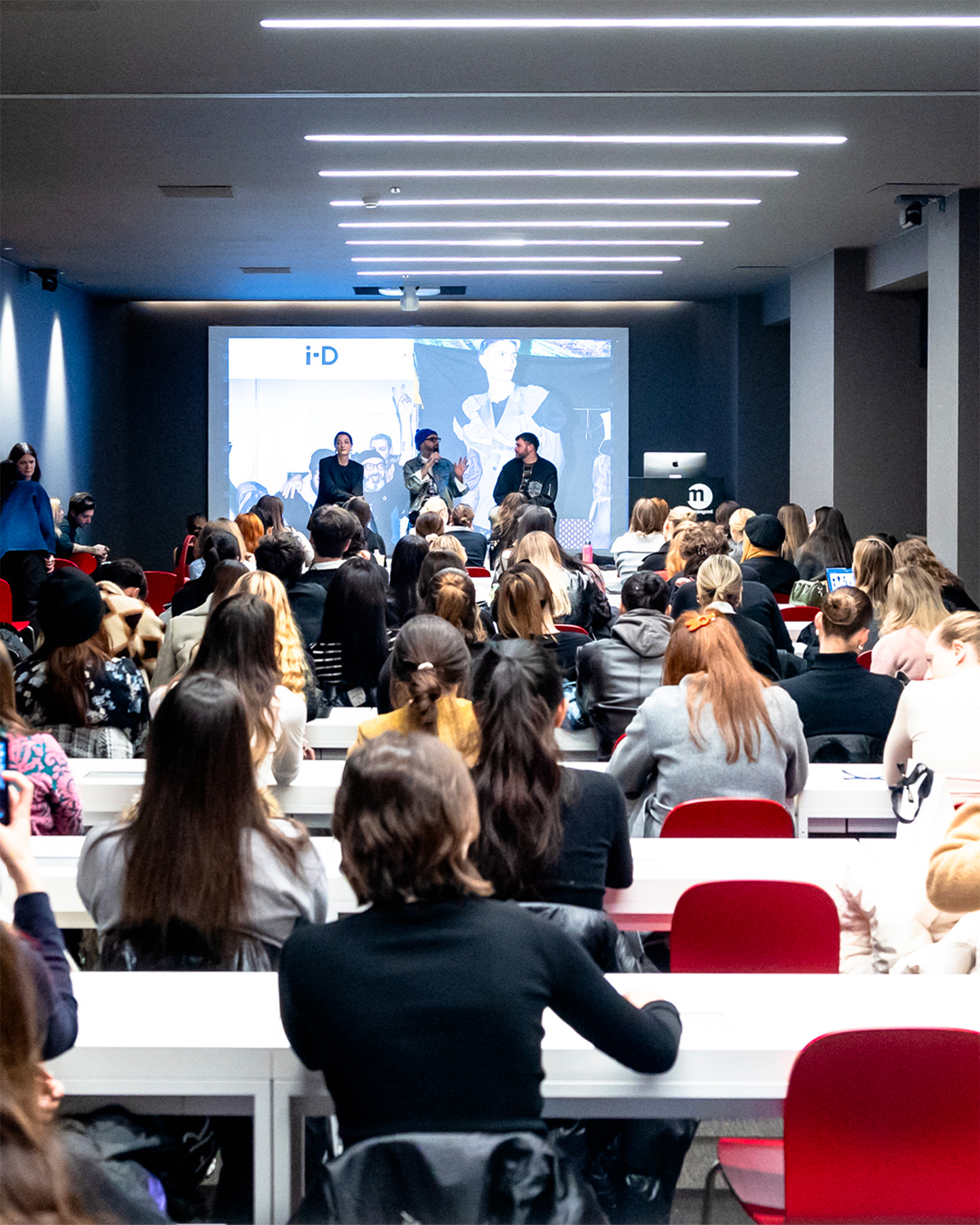 Students attending the talk hosted by Istituto Marangoni Milano with Simone Botte and Filippo Leone Maria Biraghi, the creative duo behind Simon Cracker