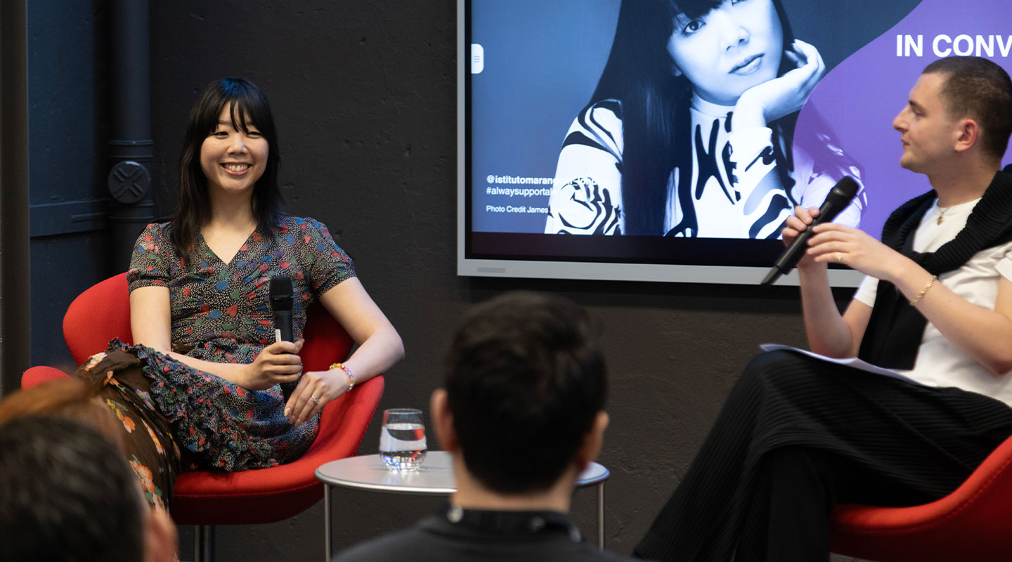 Susie Lau, Fashion journalist and digital pioneer, speaks to students during an afternoon talk at Istituto Marangoni London. 
