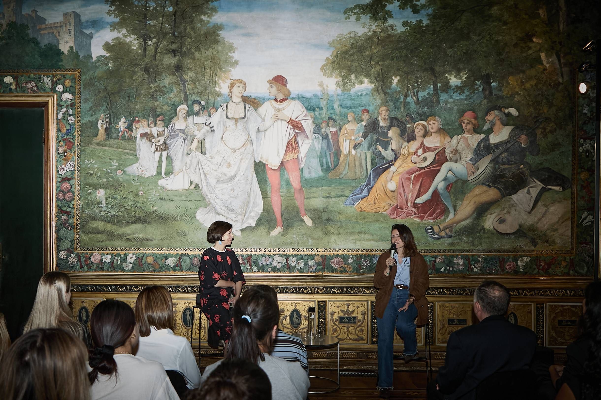 Silvia Onofri, CEO of Miu Miu, in conversation with students during Meravigli Talks at Palazzo Turati, Milan.