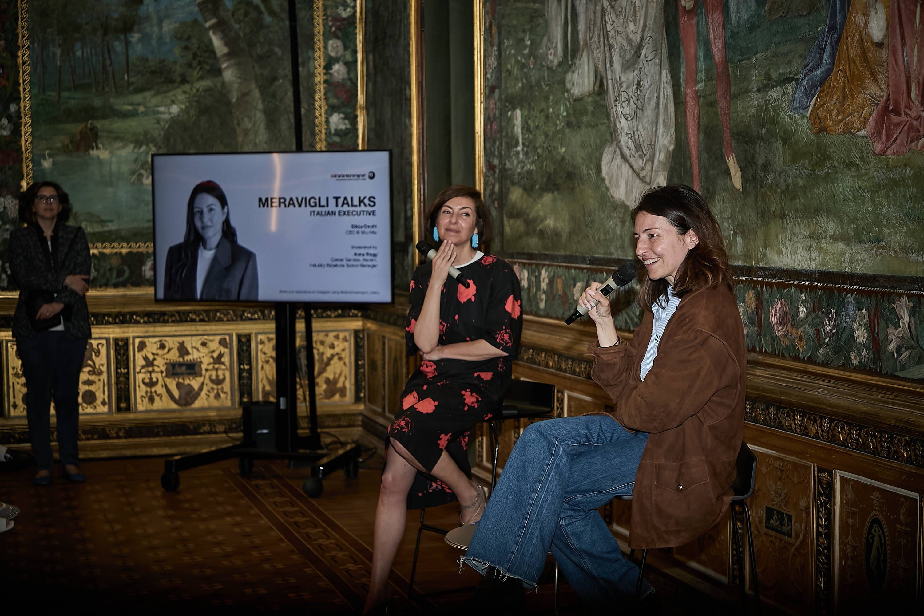 Silvia Onofri, CEO of Miu Miu, in conversation with students during Meravigli Talks at Palazzo Turati, Milan.