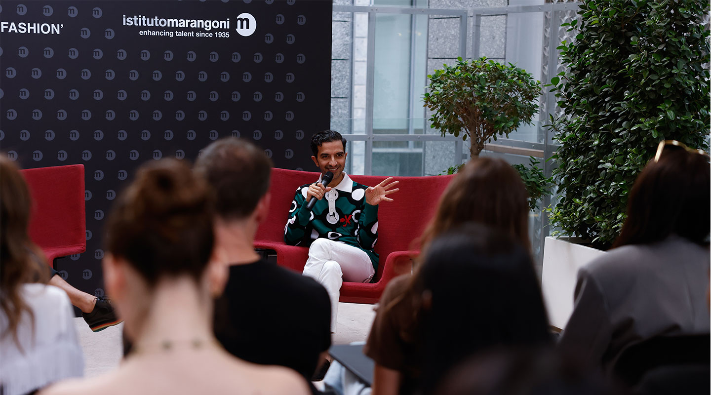 Imran Amed, founder, CEO, and editor-in-chief of The Business of Fashion, shedding light on the future of fashion journalism during a talk hosted by Istituto Marangoni Dubai
