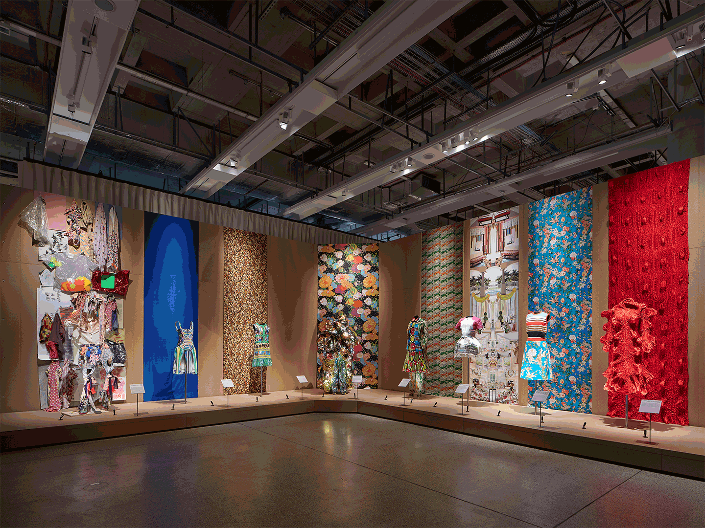 The Colour Explosion room of ‘Rebel: 30 Years of London Fashion’, the exhibition sponsored by Alexander McQueen. Photograph by Andy Stagg. Image Courtesy of The Design Museum