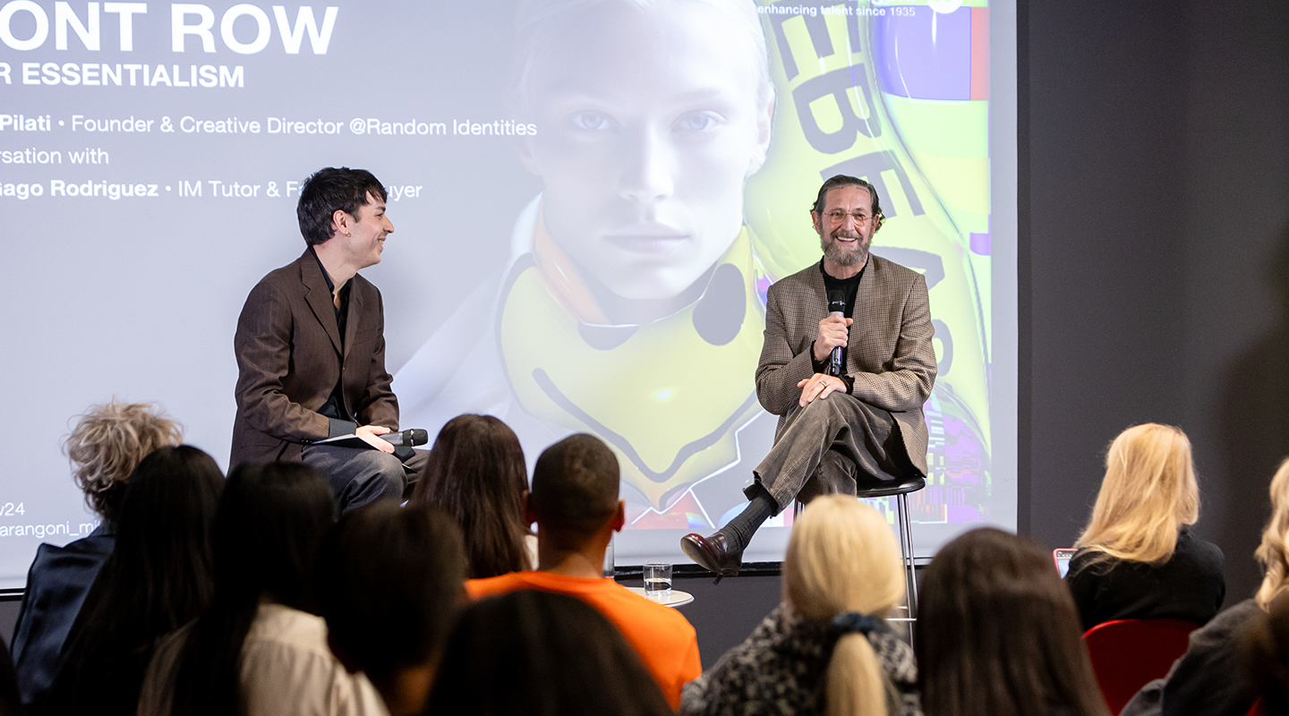 Stefano Pilati interviewed by Carlos Gago Rodriguez at the Istituto Marangoni Front Row. Credits Mairo Cinquetti