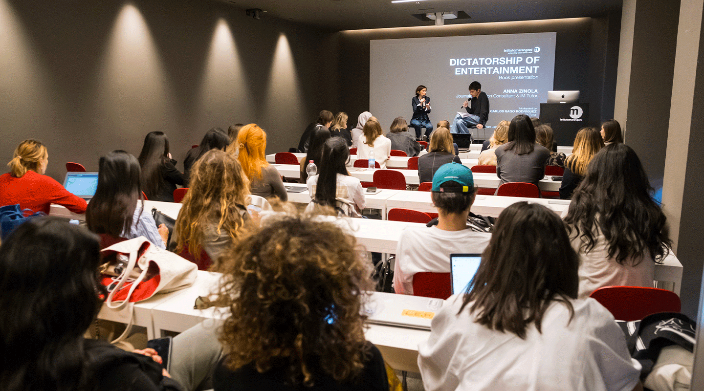 Students attending Anna Zinola's book presentation, "La dittatura dell’entertainment," at Istituto Marangoni Milano