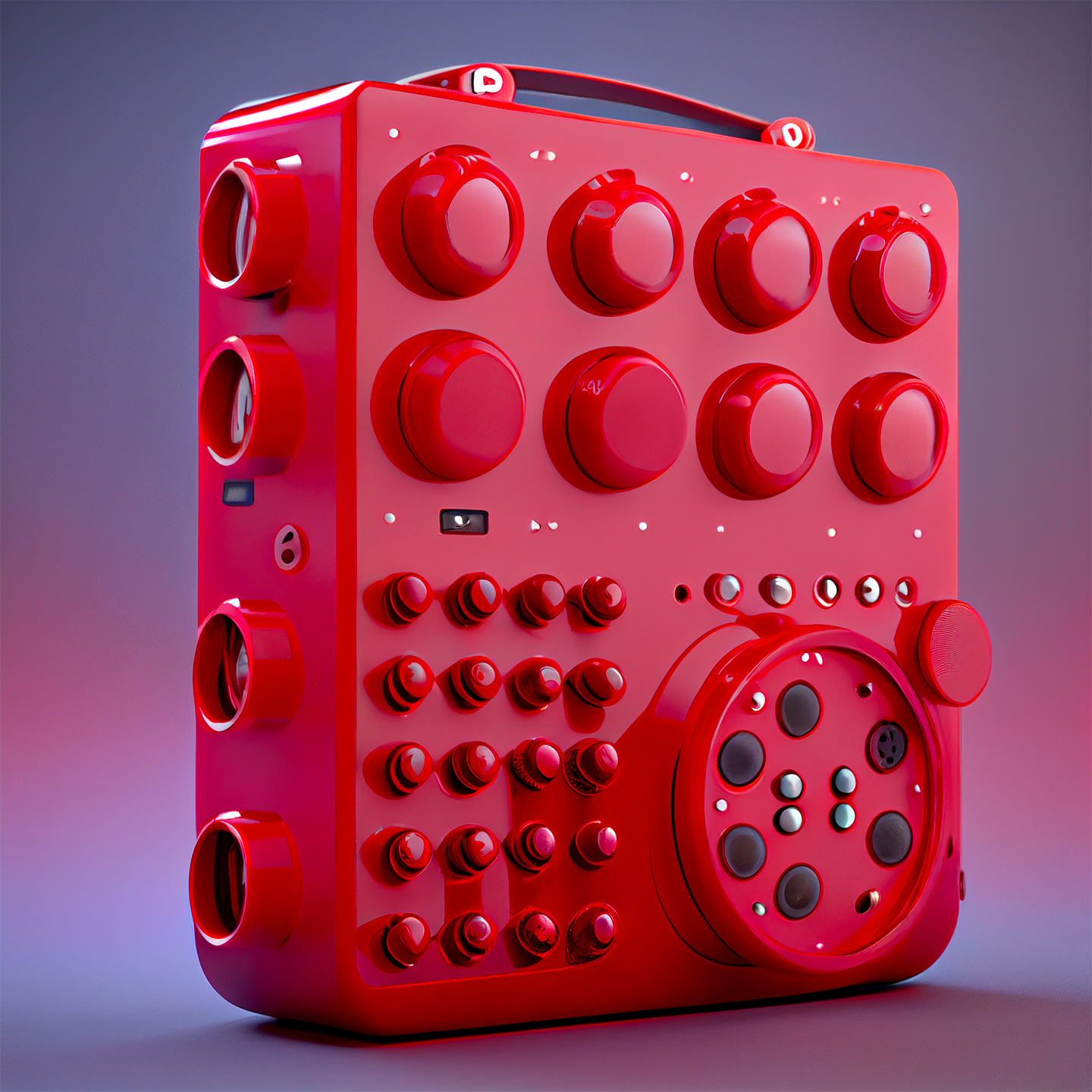 Electronic device in super glossy red plastic designed by Lorenzo Bustillos with AI © Courtesy of the author