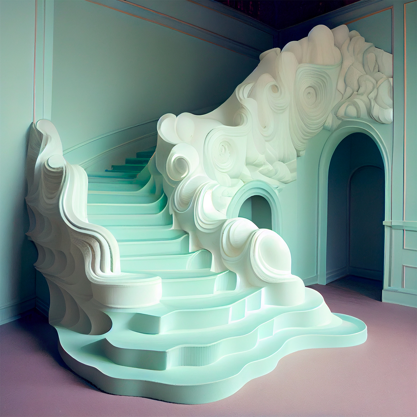 A staircase made of foam, created by Lorenzo Bustillos with AI © Courtesy of the author