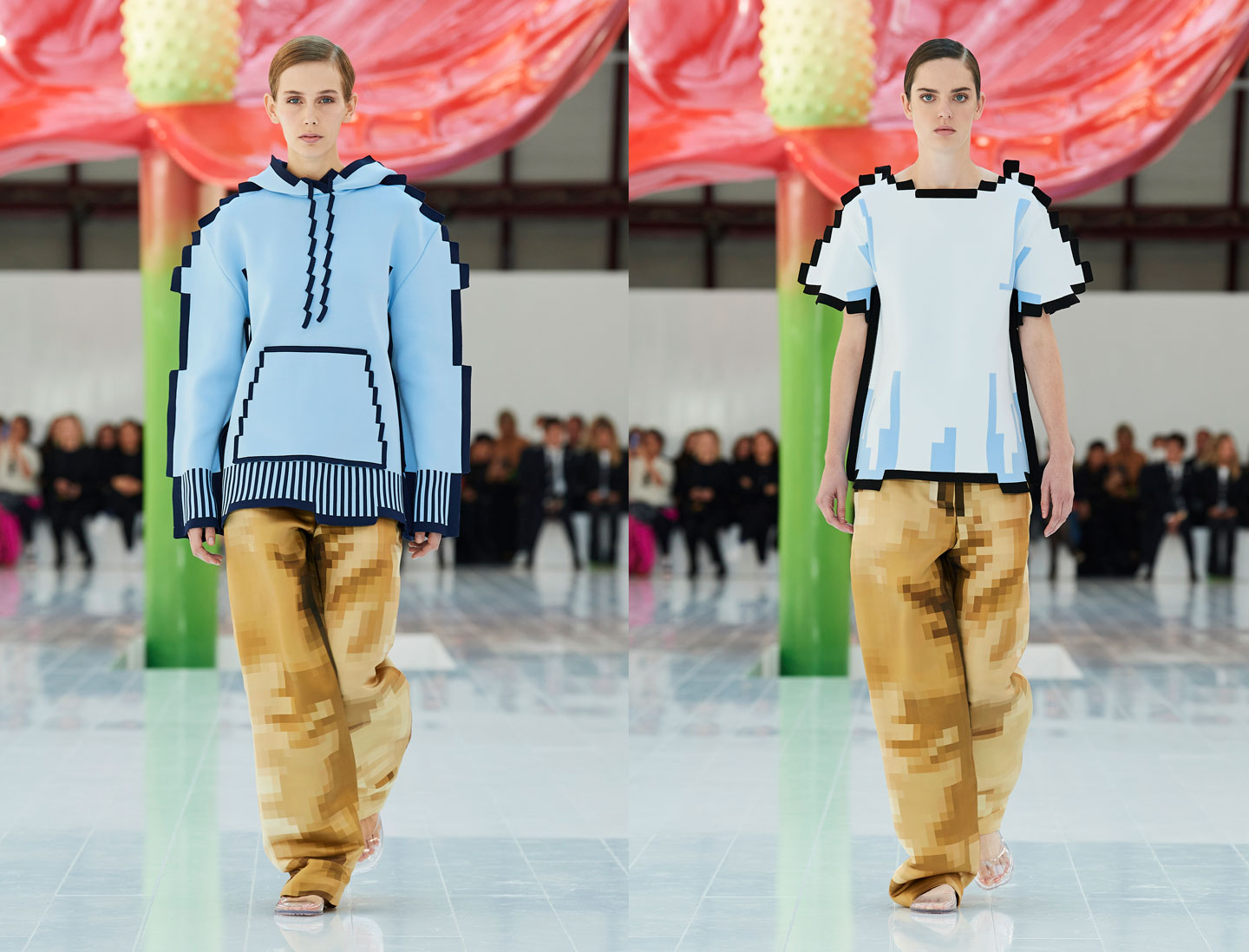 Loewe presented handmade looks featuring pixelated squares