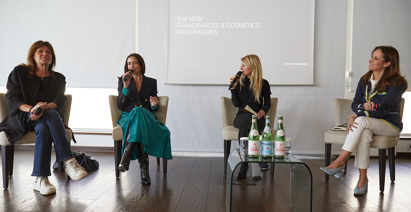 IM MD Stefania Valenti with Ambra Martone (Accademia del Profumo President), Francesca Delogu (Journalist and IM Editorial Advisor) and Maria Alessandra Gallone (Senator and Advisor for the Ministry of Education and Research) during IM press conferences for the launch of fragrances' academic offer