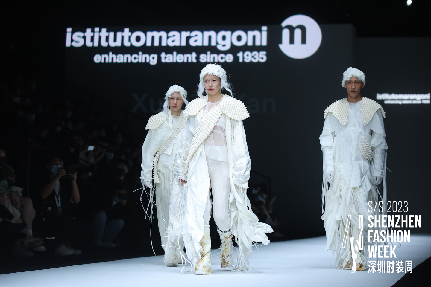 Models showing Xu Xiaoyan's graduate collection at Istituto Marangoni Shenzhen's Awake fashion show