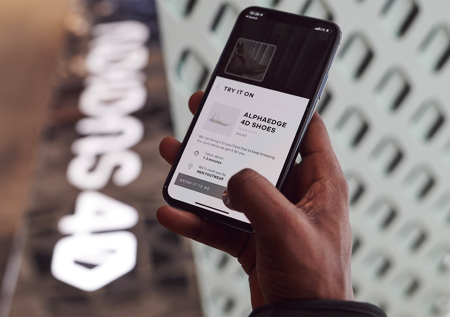 The store design has included embedding bespoke innovations into the Adidas app, including a ‘Bring It to Me’ feature which uses in-store geolocation tracking to provide an uninterrupted browsing experience © Adidas