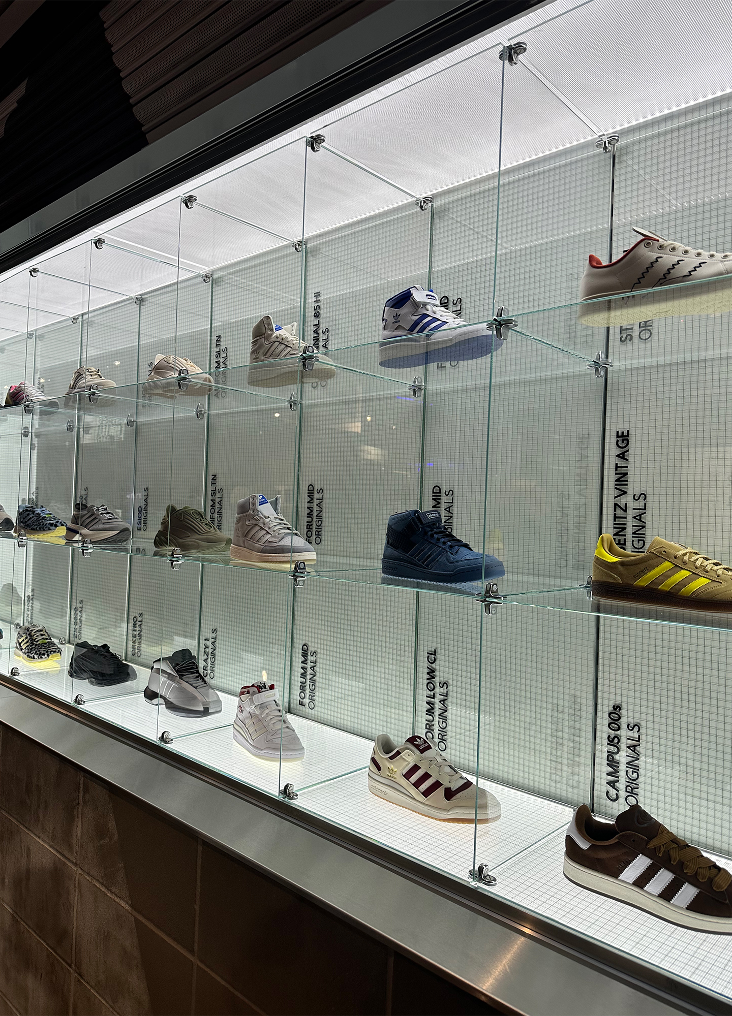 The sneaker wall inside the Adidas flagship store on Oxford Street © Courtesy of the authors