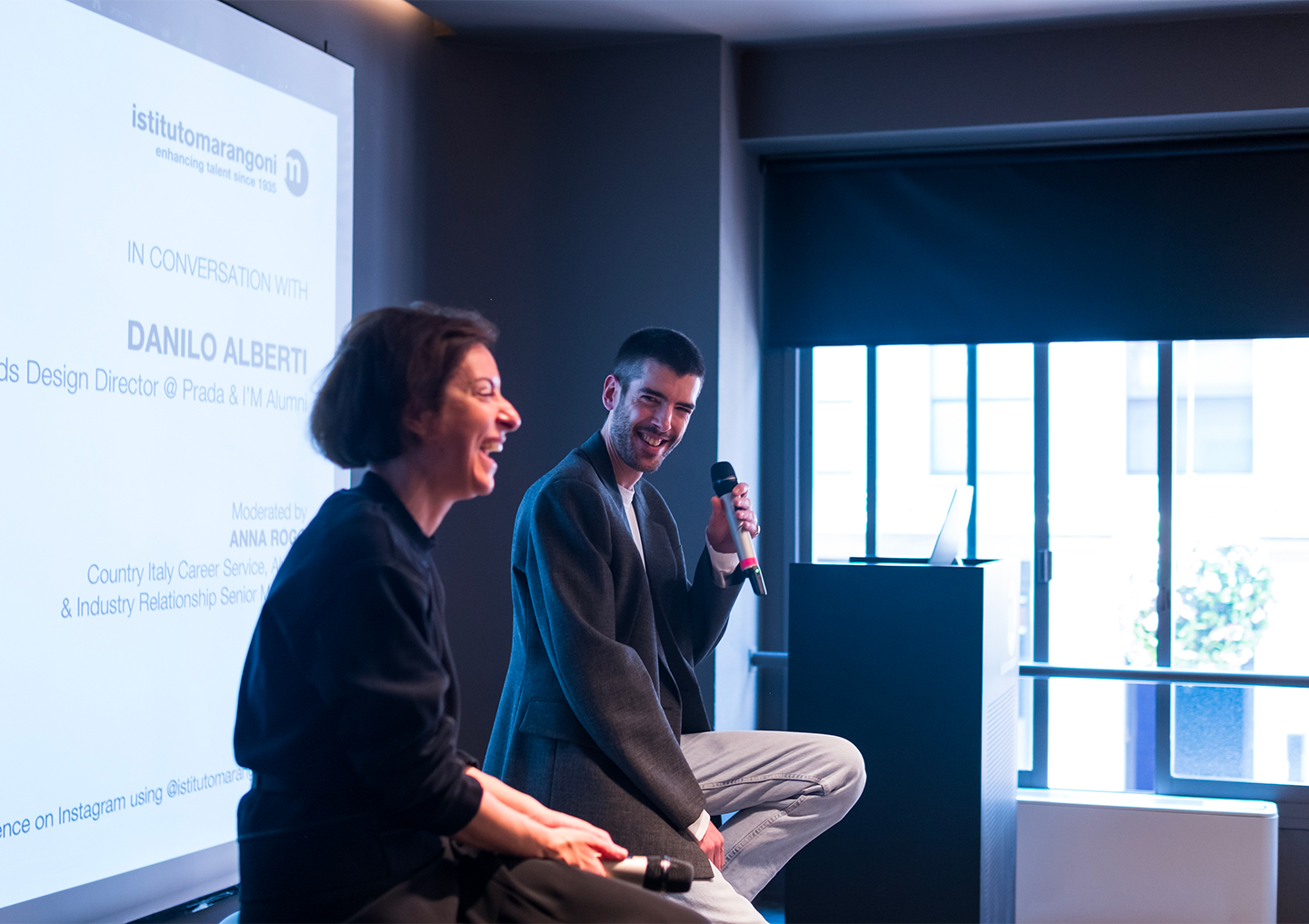 Prada's Danilo Alberti with Fashion Design Master’s students and third-year BA Fashion Design students at Istituto Marangoni in Milan