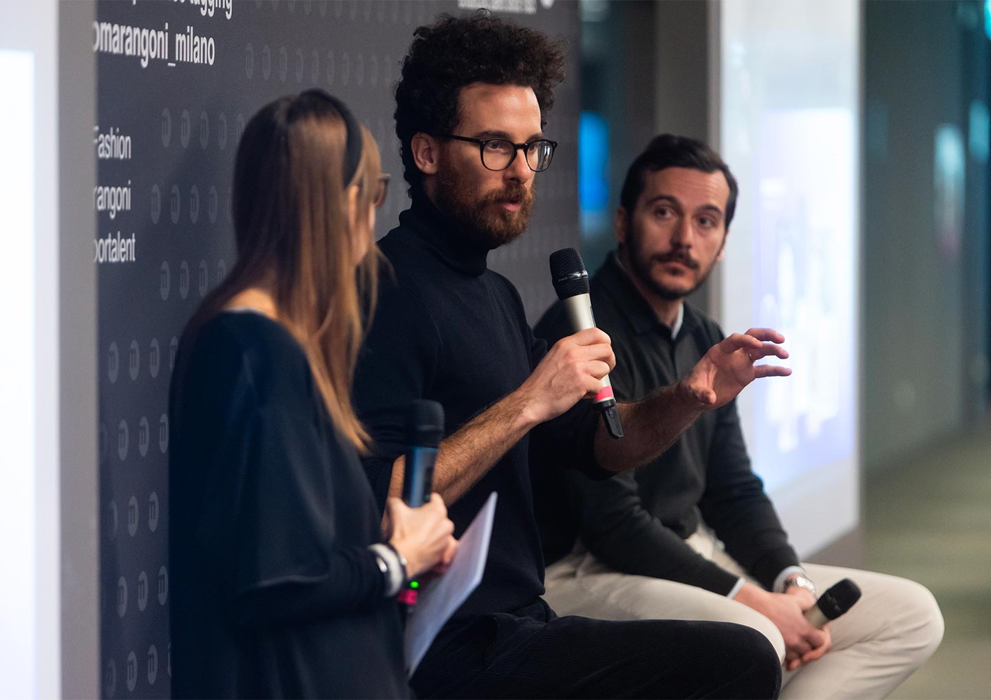 From left to right, Francesco Bernabei, CEO of Monogrid, and Andrea Lorini, Head of Collabs & Partnerships and Head of NFTs, Metaverse & Gaming at Luxottica, at Istituto Marangoni Milano