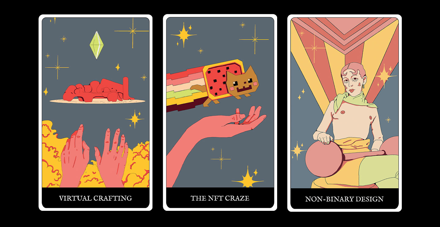 Tarot cards based on the "minor arcana" macro drivers of change, created by alumna Costanza Coscia