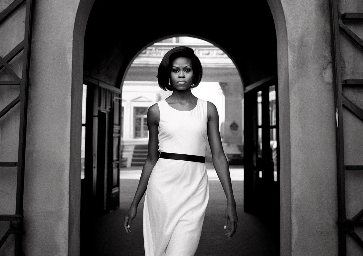 We also asked MidJourney to imagine a shot of Michelle Obama by Helmut Newton. Here you go!