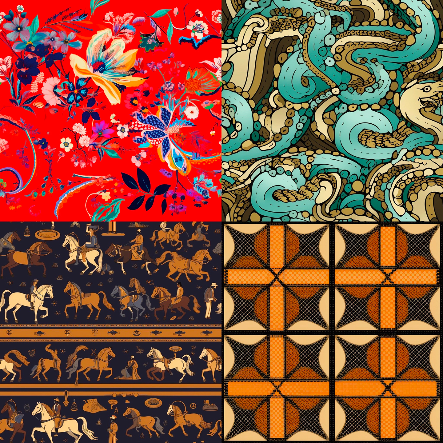 A pattern inspired by Hermès iconic motifs, created with MidJourney
