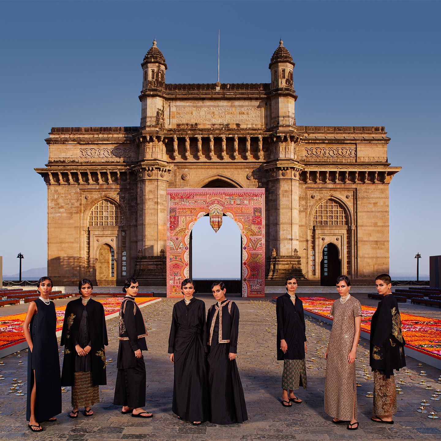 Looks from Maria Grazia Chiuri's Dior Fall 23 collection, shot before the majestic Gateway of India in Mumbai 