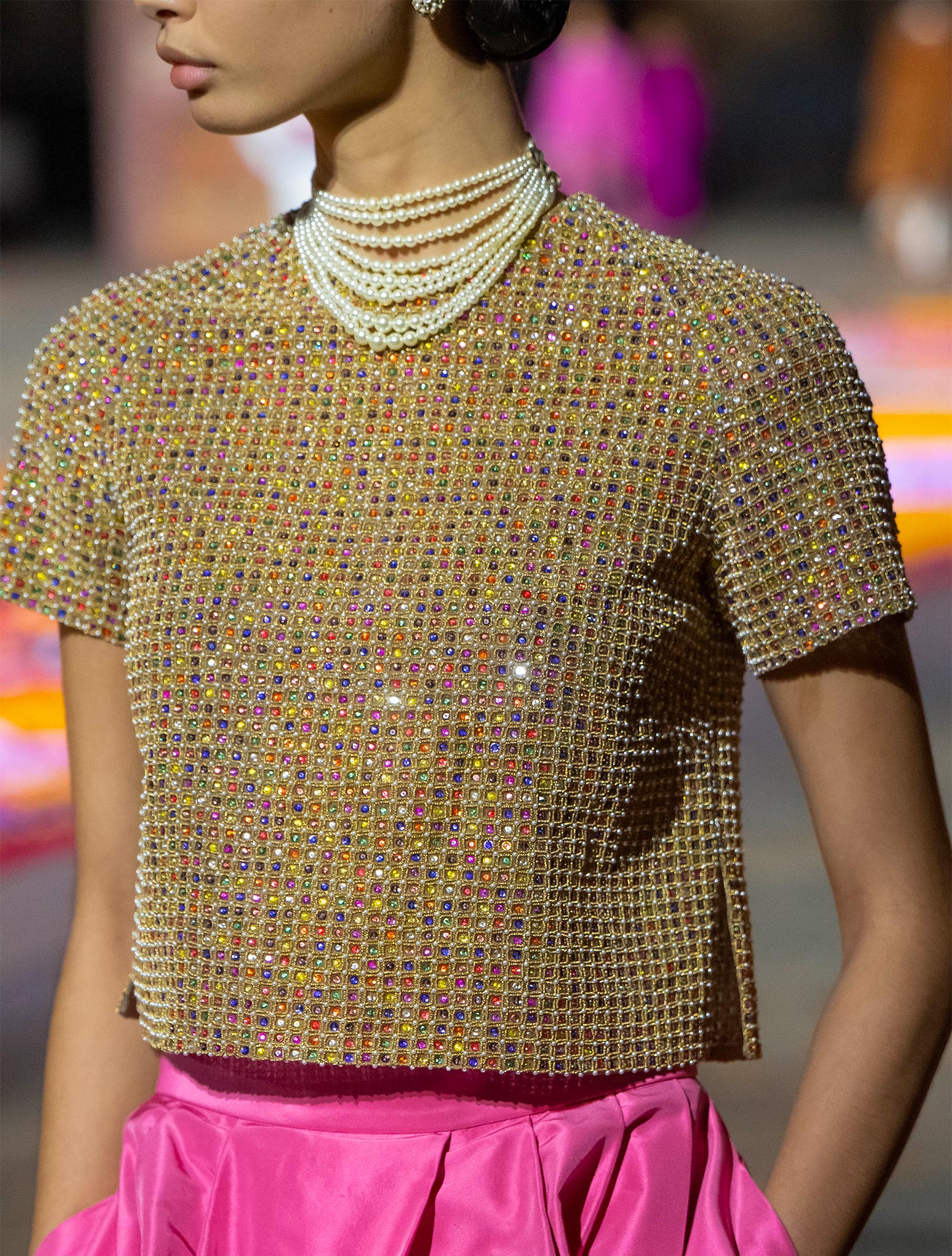 Details from Maria Grazia Chiuri's Dior Fall 23 fashion show at the Gateway of India in Mumbai