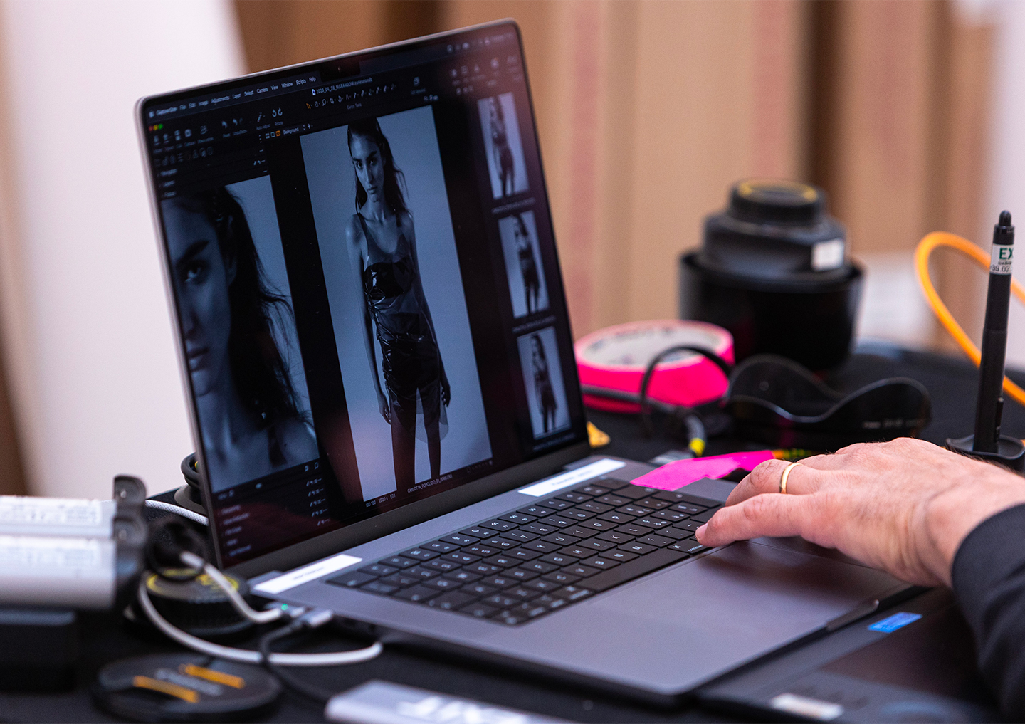 A backstage moment from the shoot by Istituto Marangoni Fashion Styling Masters student Carlotta Popolizio