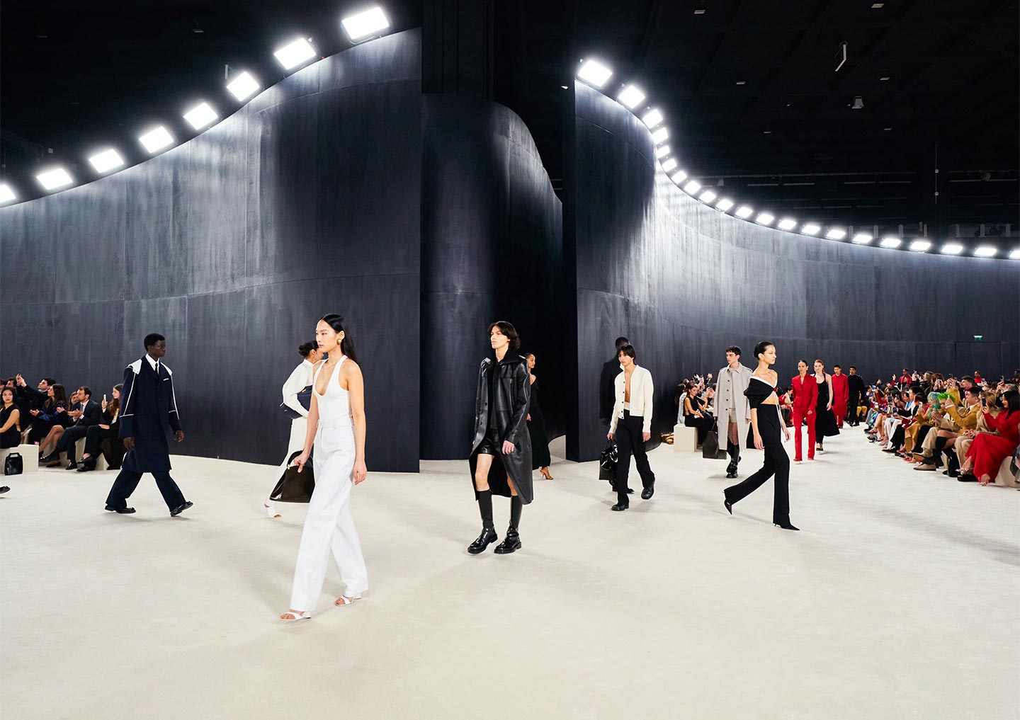 A moment from the second mainline Ferragamo show as imagined by creative director Maximilian Davis