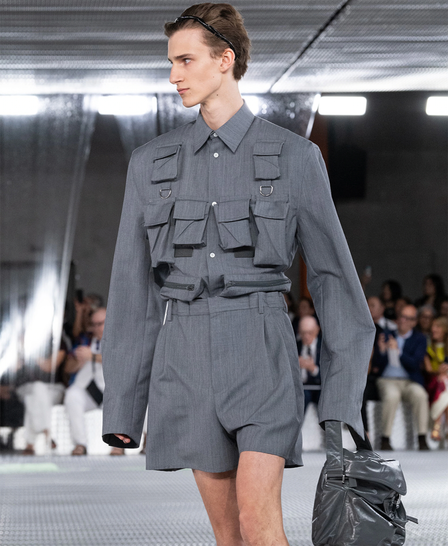 “Fluid Form,” the Spring-Summer 2024 Prada menswear collection by Miuccia Prada and Raf Simons proposes an absolute freedom of the body © Courtesy Prada