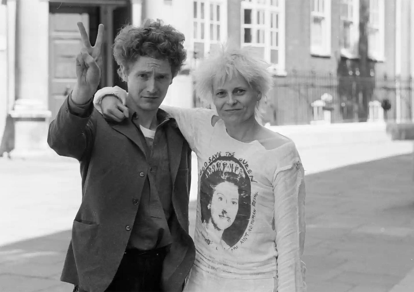 Punk rock group Sex Pistols manager Malcolm McLaren and Vivienne Westwood are seen here outside Bow Street Magistrates’ Court after being remanded on bail for fighting
