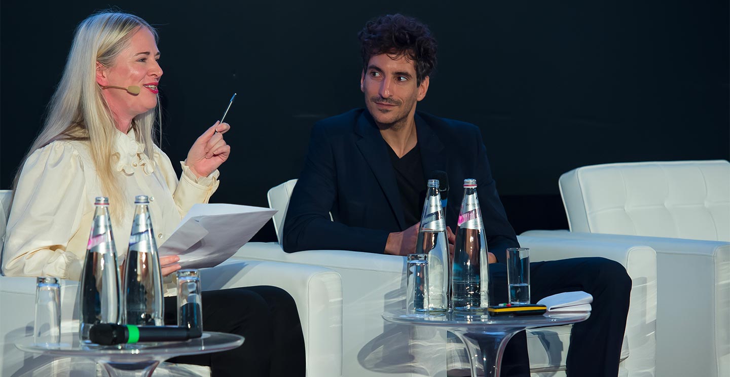 Prada's Lorenzo Bertelli, on stage at the first edition of the Venice Sustainable Fashion Forum 2022