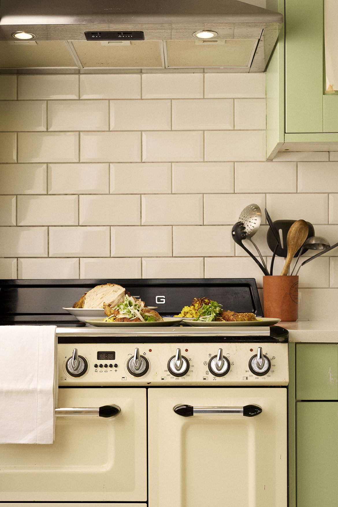 A beautifully styled kitchen scene blending food and fashion, showcasing gastrofashion’s rise as a cultural trend rooted in home cooking and aesthetic living.