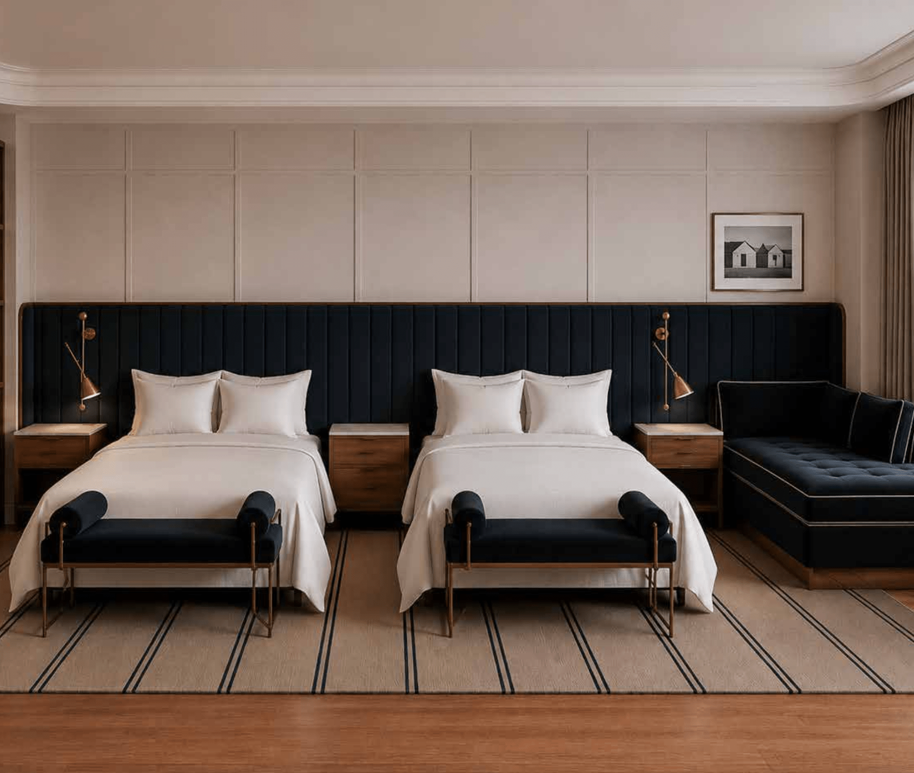 Illuminated Memory, a contemporary hotel interior design concept for Cures Marines Hotel & Spa in Trouville-sur-Mer, Normandy, is designed by emerging designers Christina Kontopoulou, Agostina Dalle Palle and Nicholas Kambanis. The project reinterprets the hotel’s Belle Époque heritage through quiet luxury, natural materials, atmospheric lighting and contemporary wellness design.